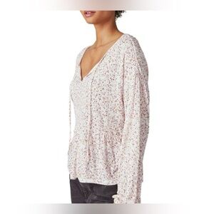 Lucky Brand Ditsy Long Sleeve Peplum Top Cream Multicolored
